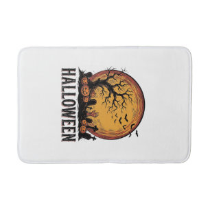 Vintage Halloween Graveyard Bat Moon Art_1 Bath Mat