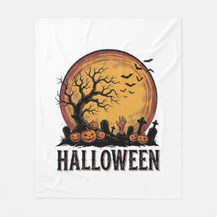 Vintage Halloween Graveyard Bat Moon Art_1 Fleece Blanket