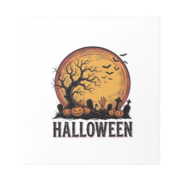 Vintage Halloween Graveyard Bat Moon Art_1 Notepad (Front)