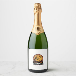 Vintage Halloween Graveyard Bat Moon Art_1 Sparkling Wine Label