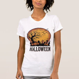 Vintage Halloween Graveyard Bat Moon Art_1 T-Shirt