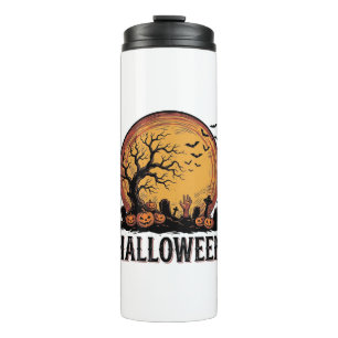 Vintage Halloween Graveyard Bat Moon Art_1 Thermal Tumbler