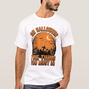 Vintage Halloween Graveyard Pumpkin Moon Shirt Des