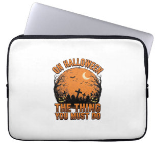 Vintage Halloween Graveyard Pumpkin Moon Shirt Des Laptop Sleeve