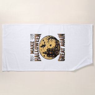 Vintage Halloween Great Again Haunted House Design Beach Towel