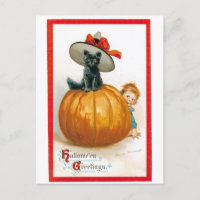 Vintage Halloween Greeting Black Cat
