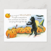 Vintage Halloween Greeting Black Cat JackoLantern
