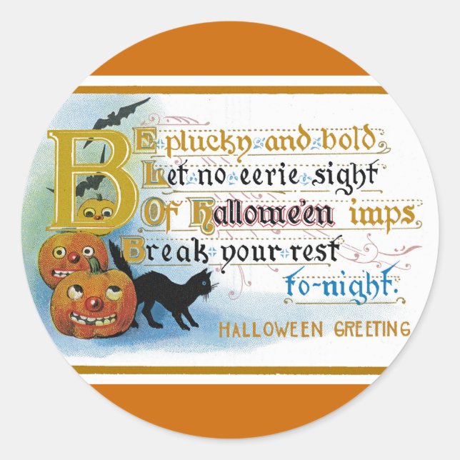 Vintage Halloween Greeting Card Classic Round Sticker (Front)