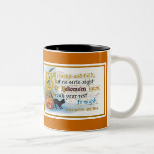 Vintage Halloween Greeting Card Two-Tone Coffee Mug