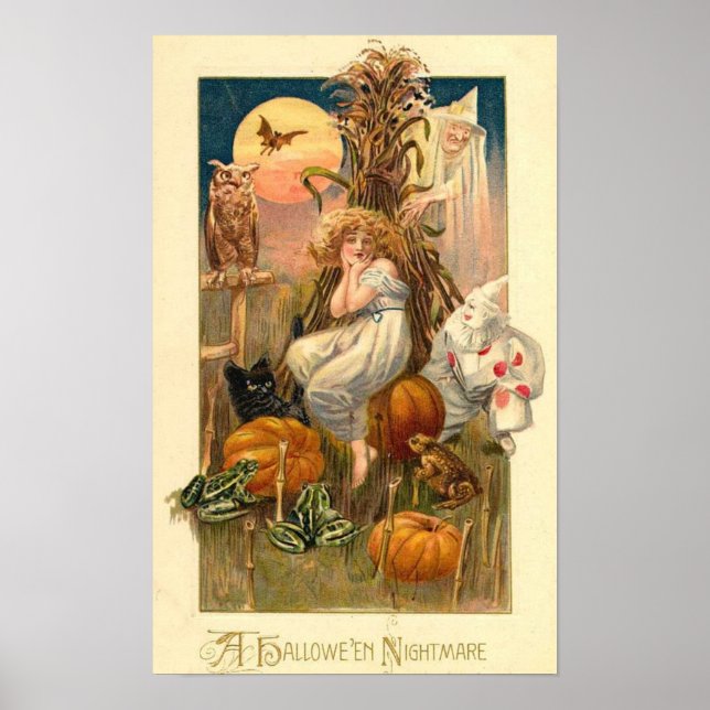 Vintage Halloween Greeting Cards Classic Posters (Front)