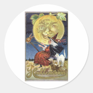 Vintage Halloween Greeting Cards Classic Posters Round Sticker
