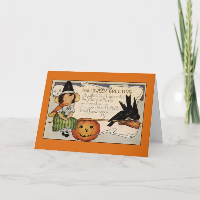 Vintage Halloween Greetings Cute Witch Card (Front)