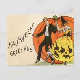 Vintage Halloween Greetings - Dancing Couple - Postcard
