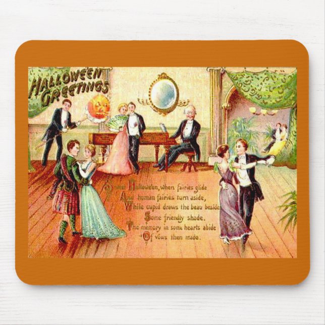 Vintage Halloween Greetings Dancing Mouse Pad (Front)