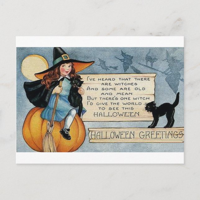 Vintage Halloween Greetings Postcard (Front)