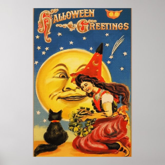Vintage Halloween Greetings Poster (Front)
