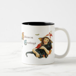 Vintage Halloween Greetings Two-Tone Coffee Mug