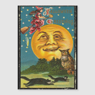Vintage Halloween Greetings Witch Flying on Broom