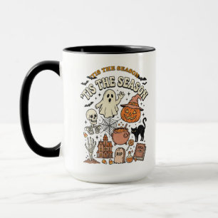 Vintage Halloween Haunted Gathering Illustration Mug