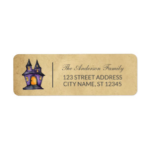 Vintage Halloween Haunted House Custom Family Name Return Address Label