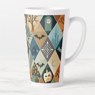 Vintage Halloween Haunted House Diamond Pattern Latte Mug