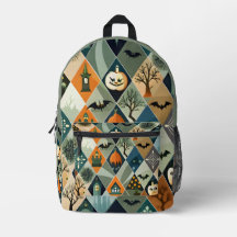 Vintage Halloween Haunted House Diamond Pattern