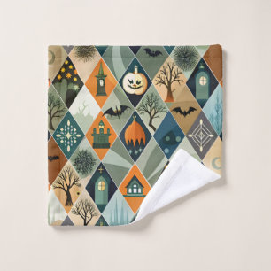 Vintage Halloween Haunted House Diamond Pattern Wash Cloth