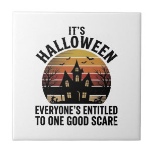 Vintage Halloween Haunted House Good Scare Shirt_1 Ceramic Tile