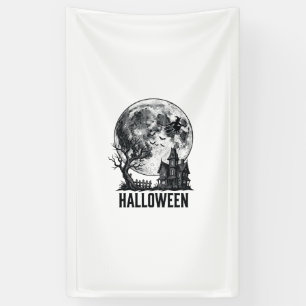 Vintage Halloween Haunted House Moon Shirt Design_ Banner