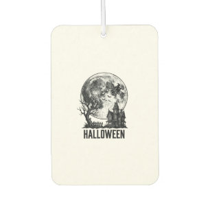 Vintage Halloween Haunted House Moon Shirt Design_ Car Air Freshener