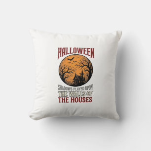 Vintage Halloween Haunted House Moon Shirt Design_ Cushion