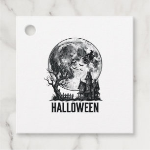 Vintage Halloween Haunted House Moon Shirt Design_ Favour Tags