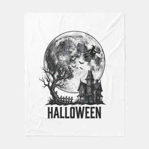 Vintage Halloween Haunted House Moon Shirt Design_ Fleece Blanket