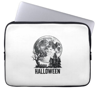 Vintage Halloween Haunted House Moon Shirt Design_ Laptop Sleeve