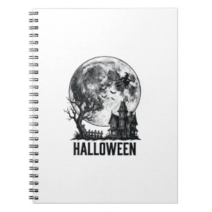 Vintage Halloween Haunted House Moon Shirt Design_ Notebook