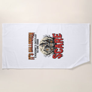 Vintage Halloween Haunted House Scare Shirt Design Beach Towel