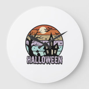 Vintage Halloween Haunted House Shirt Design_1 Large Clock