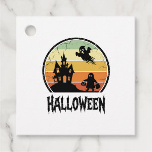 Vintage Halloween Haunted House Sunset Shirt Desig Favour Tags
