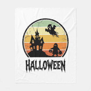 Vintage Halloween Haunted House Sunset Shirt Desig Fleece Blanket