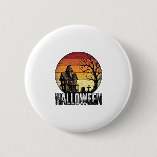 Vintage Halloween Haunted House Sunset Vector Art_ 6 Cm Round Badge