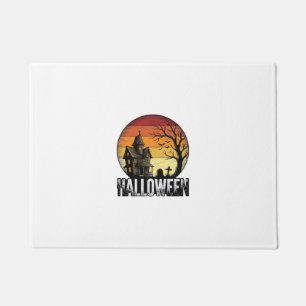 Vintage Halloween Haunted House Sunset Vector Art_ Doormat