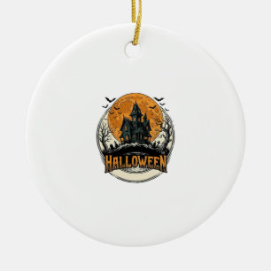 Vintage Halloween Haunted House Vector Design_1 Ceramic Ornament