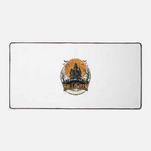 Vintage Halloween Haunted House Vector Design_1 Desk Mat