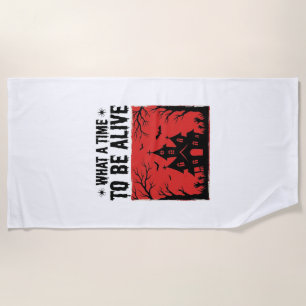 Vintage Halloween Haunted House What A Time Shirt Beach Towel