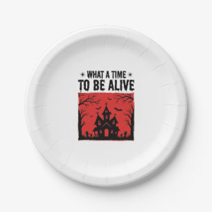 Vintage Halloween Haunted House What A Time Shirt Paper Plate