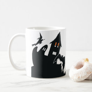 Vintage Halloween Haunted House Witch Ghost Bat Coffee Mug