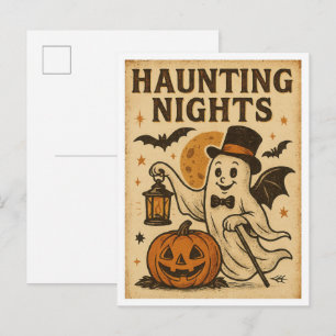 Vintage Halloween Haunting NIghts Postcard