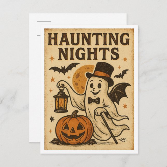 Vintage Halloween Haunting NIghts Postcard (Front/Back)