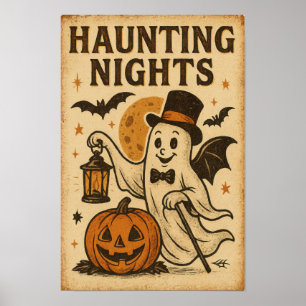 Vintage Halloween Haunting NIghts Poster