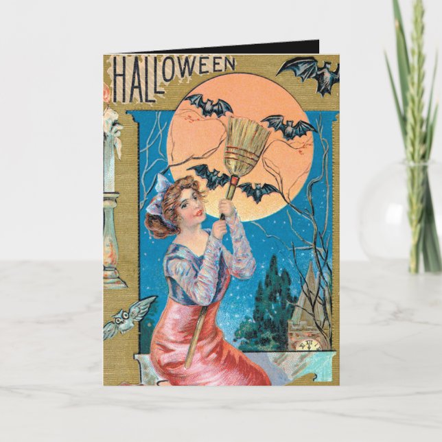 Vintage Halloween Holiday add message card (Front)